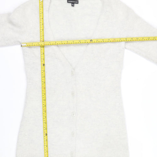 Warehouse Women’s Ivory Angora Blend V-Neck Button Cardigan UK 14