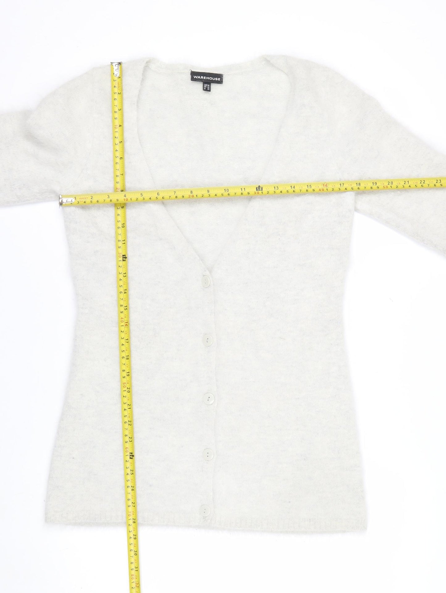 Warehouse Women’s Ivory Angora Blend V-Neck Button Cardigan UK 14