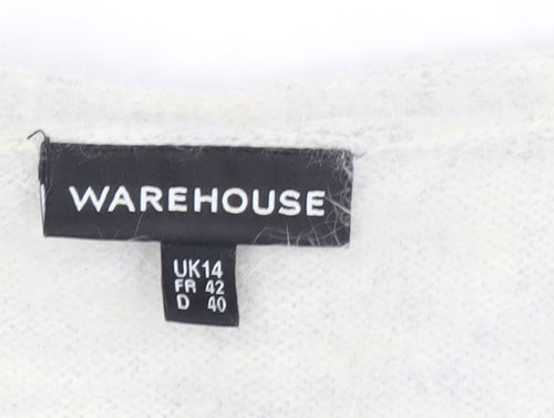 Warehouse Women’s Ivory Angora Blend V-Neck Button Cardigan UK 14