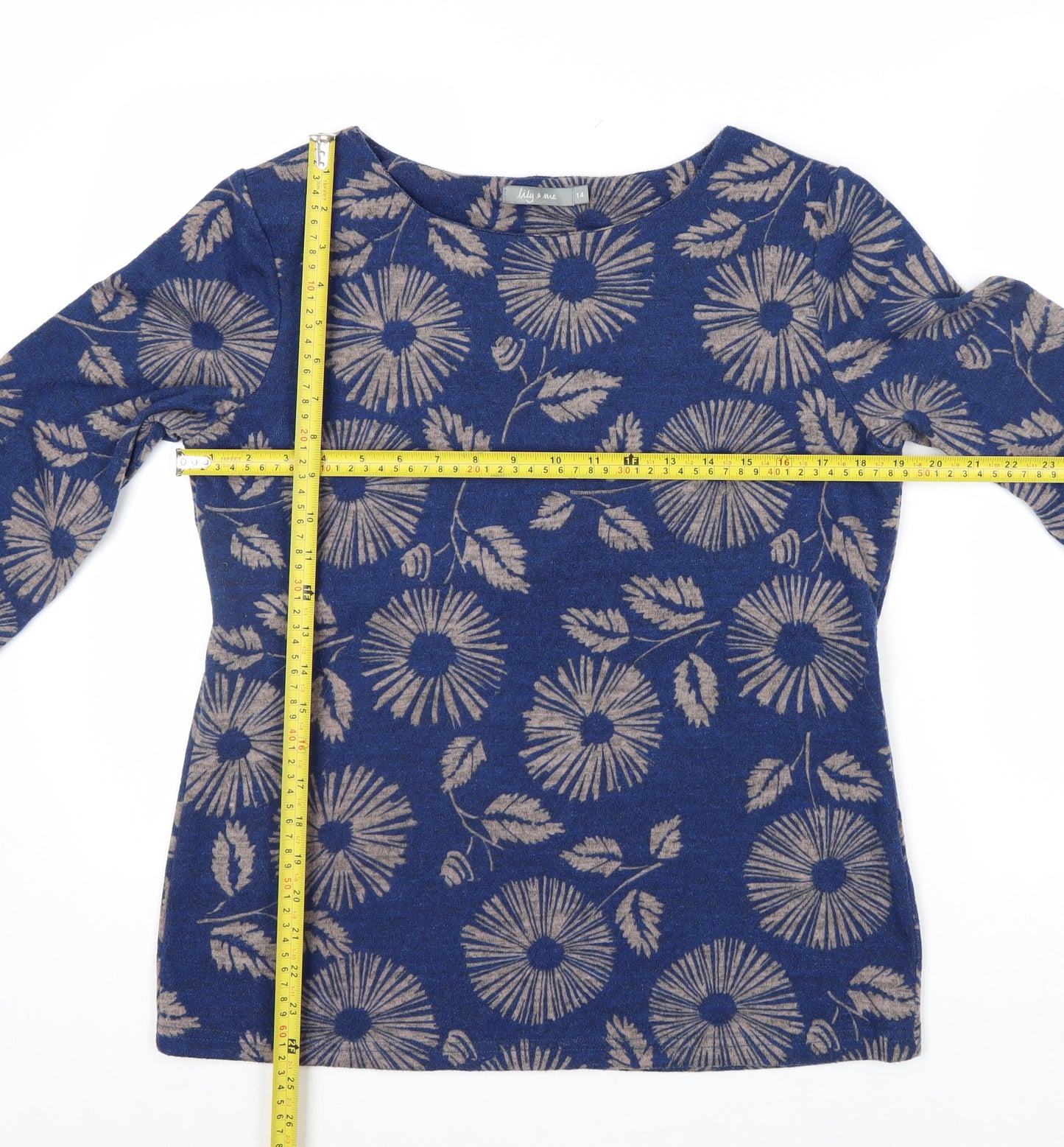 Lily and Me Women Blue Floral Pullover Jumper Size 14