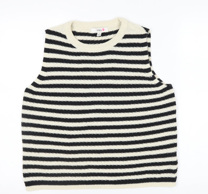 Marks and Spencer Women’s Black Stripe Knit Sleeveless Tank Top M