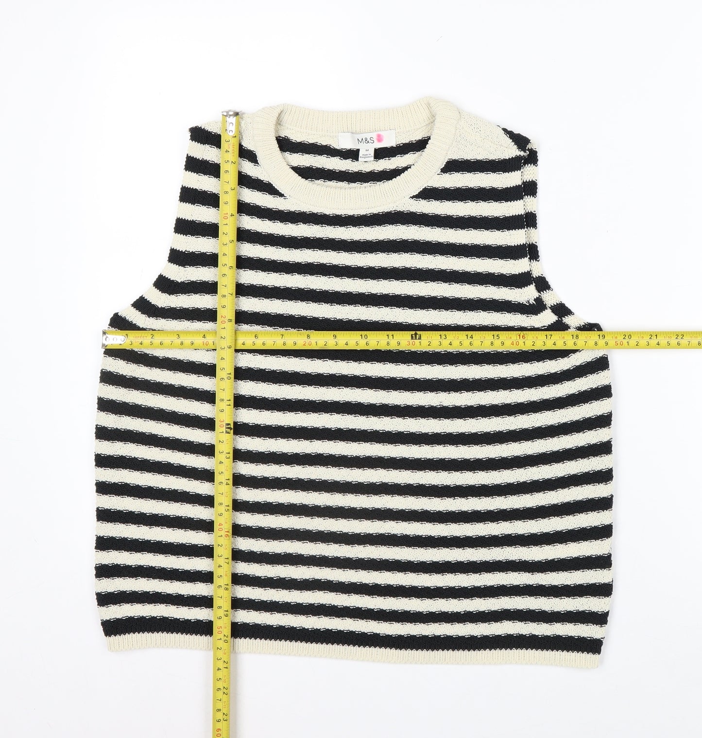 Marks and Spencer Women’s Black Stripe Knit Sleeveless Tank Top M