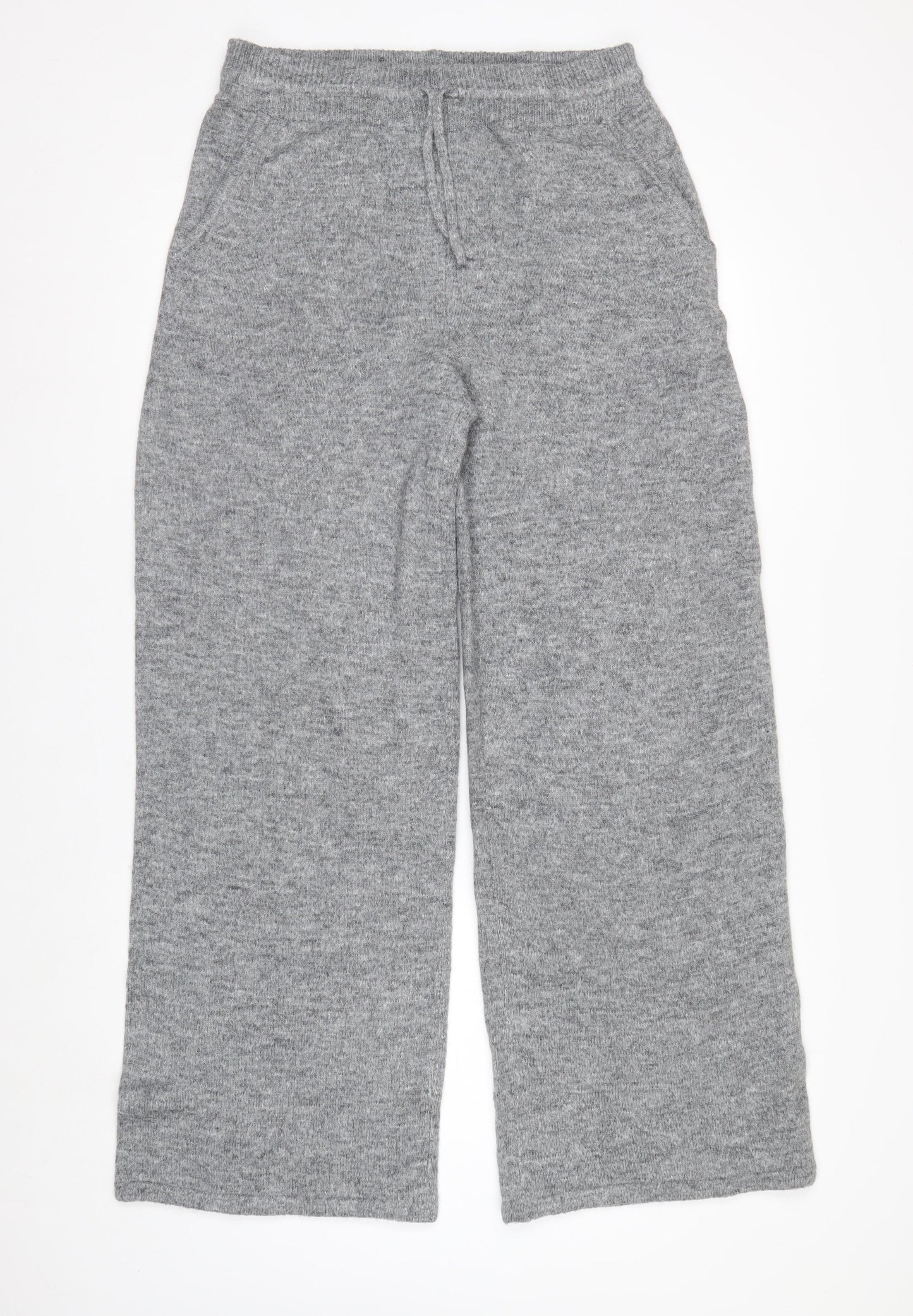 Marks and Spencer Women's Grey Cropped Wide-Leg Knit Trousers M