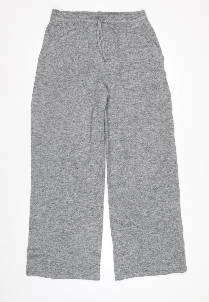 Marks and Spencer Women's Grey Cropped Wide-Leg Knit Trousers M