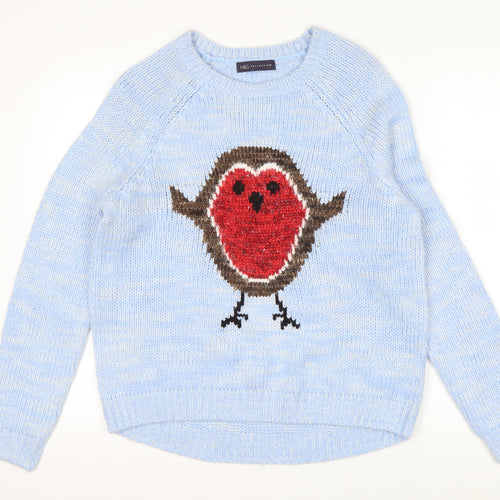 Marks and Spencer Women’s Blue Robin Christmas Pullover Jumper Size 12