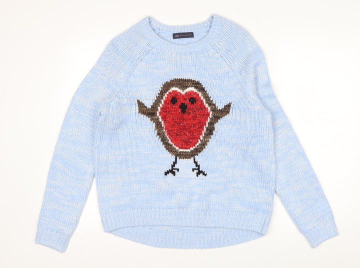 Marks and Spencer Women’s Blue Robin Christmas Pullover Jumper Size 12
