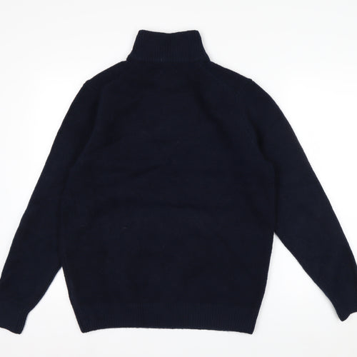 Marks and Spencer Men's Blue Geometric 1/2 Zip Wool Blend Jumper M
