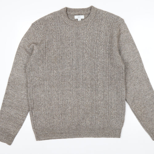 NEXT Men's Beige Cable-Knit Wool Blend Crew Neck Jumper M
