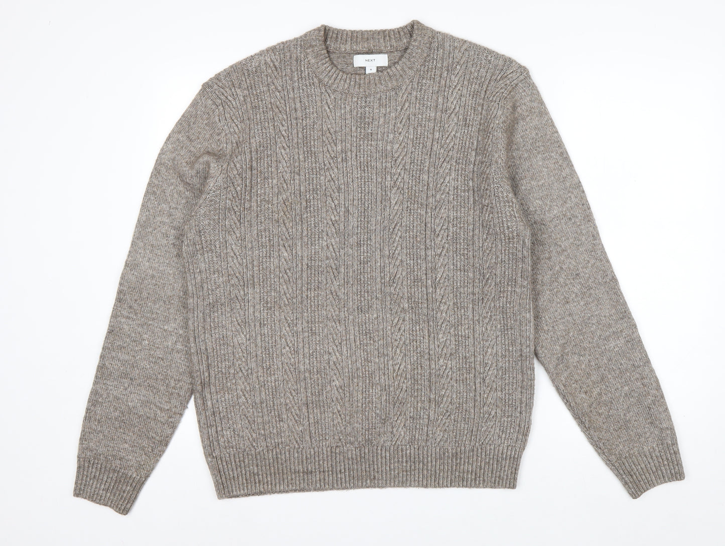 NEXT Men's Beige Cable-Knit Wool Blend Crew Neck Jumper M