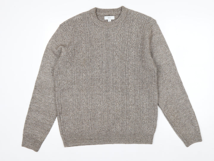 NEXT Men's Beige Cable-Knit Wool Blend Crew Neck Jumper M