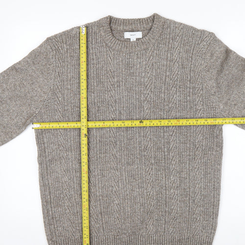 NEXT Men's Beige Cable-Knit Wool Blend Crew Neck Jumper M