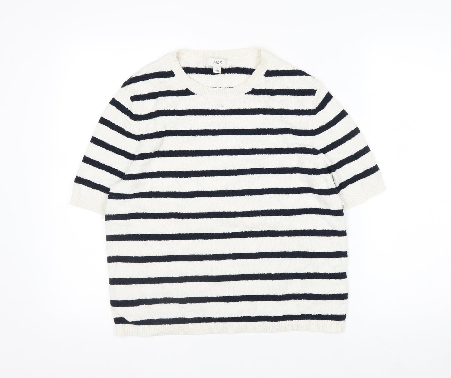 Marks and Spencer Womens White Striped Knit Short Sleeve T-Shirt M