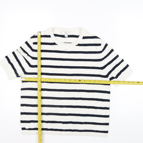 Marks and Spencer Womens White Striped Knit Short Sleeve T-Shirt M