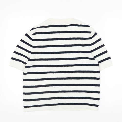 Marks and Spencer Womens White Striped Knit Short Sleeve T-Shirt M