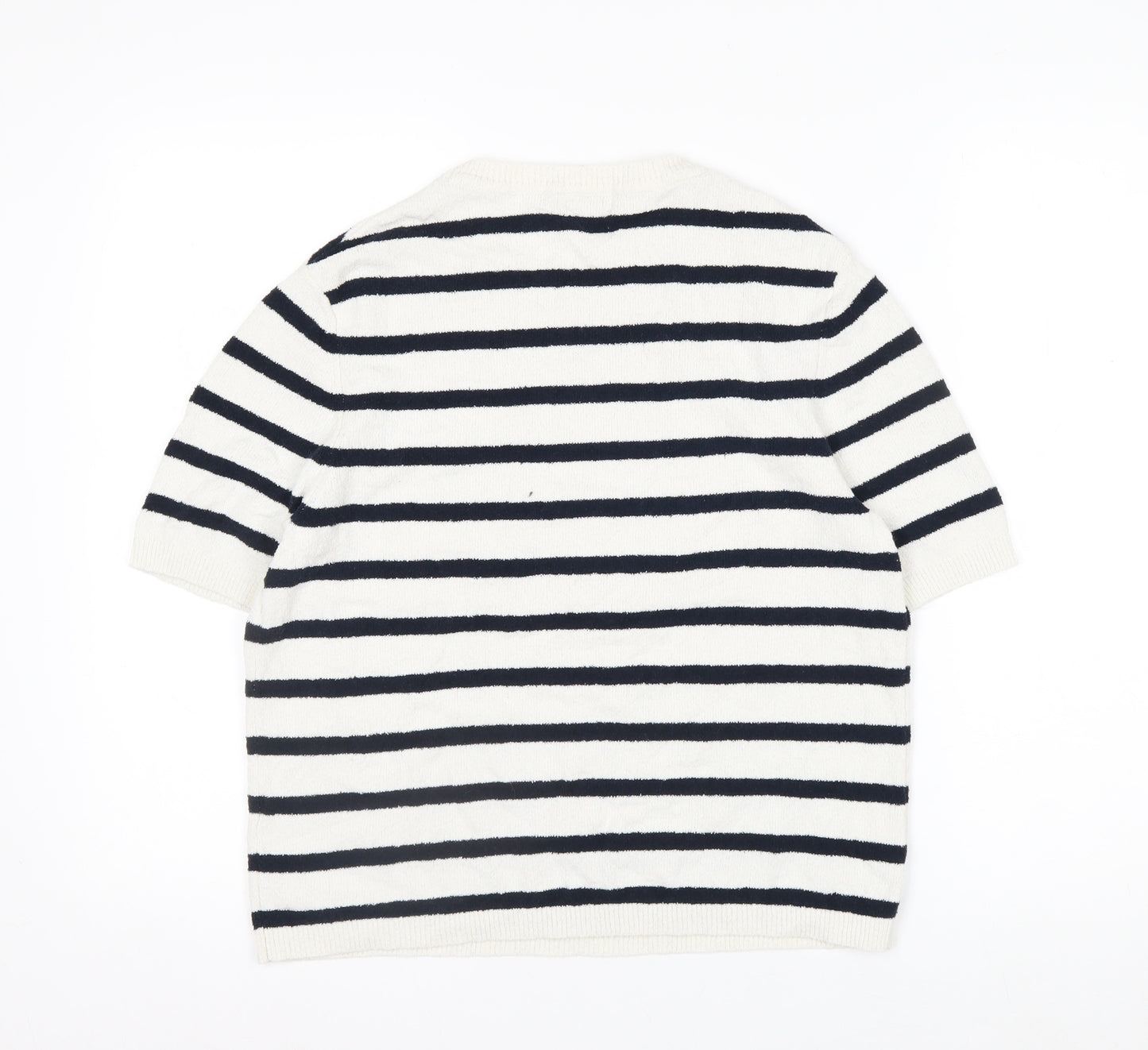 Marks and Spencer Womens White Striped Knit Short Sleeve T-Shirt M