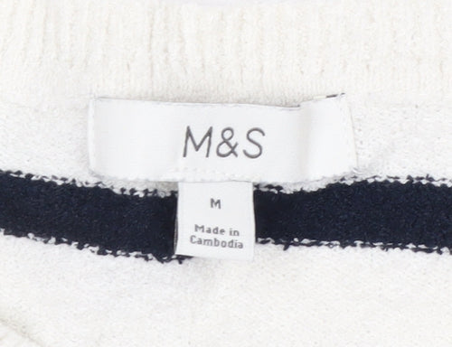 Marks and Spencer Womens White Striped Knit Short Sleeve T-Shirt M