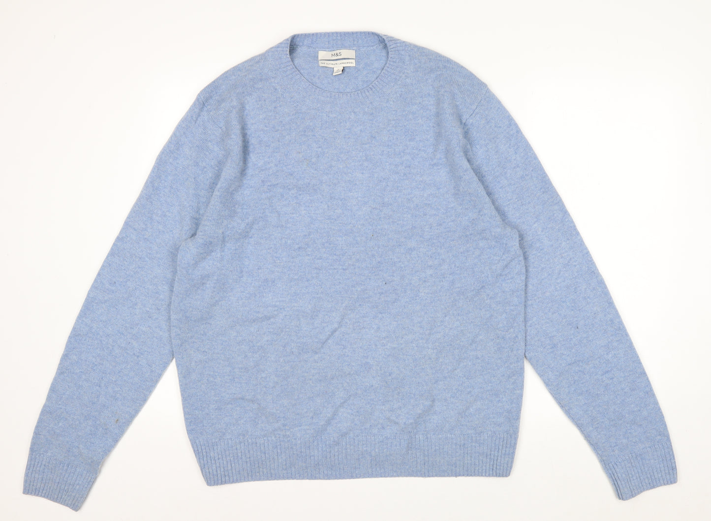 Marks and Spencer Men's Blue Wool Crew Neck Jumper Size L