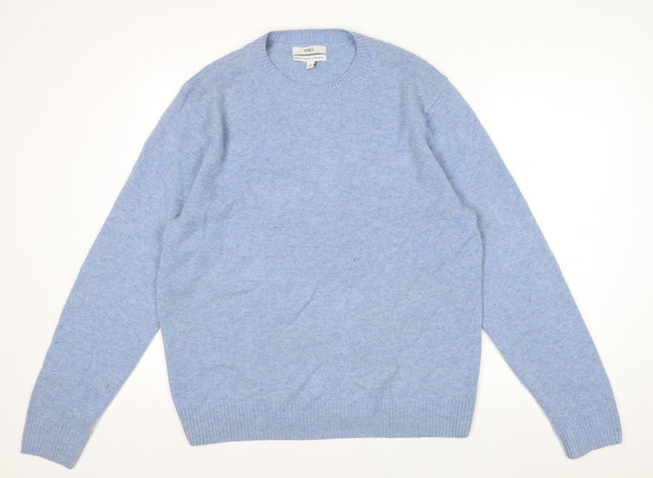 Marks and Spencer Men's Blue Wool Crew Neck Jumper Size L