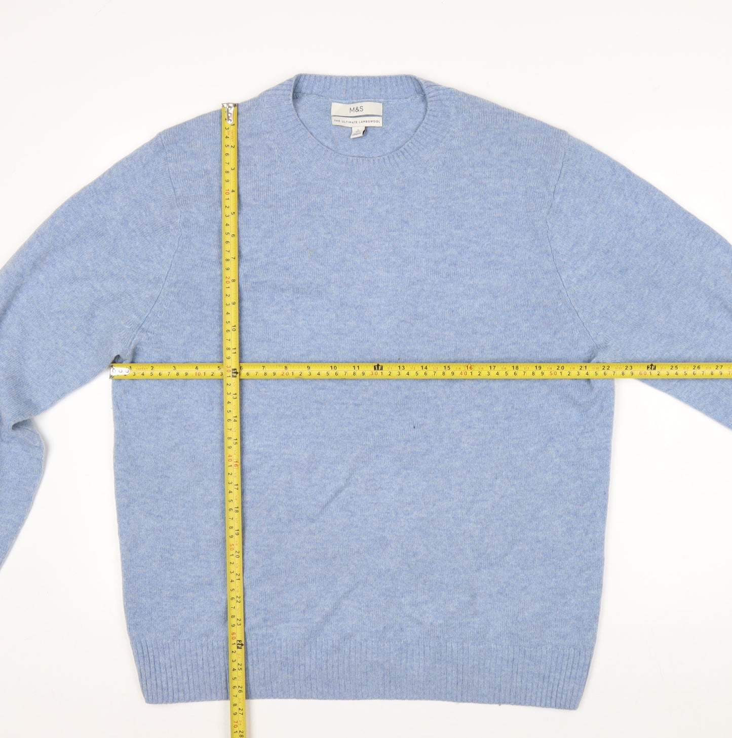 Marks and Spencer Men's Blue Wool Crew Neck Jumper Size L