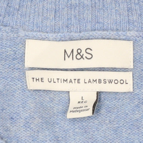 Marks and Spencer Men's Blue Wool Crew Neck Jumper Size L