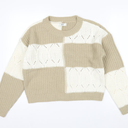 JDY Women's Beige Knit Pullover Jumper Medium Chunky Crew Neck Sweater
