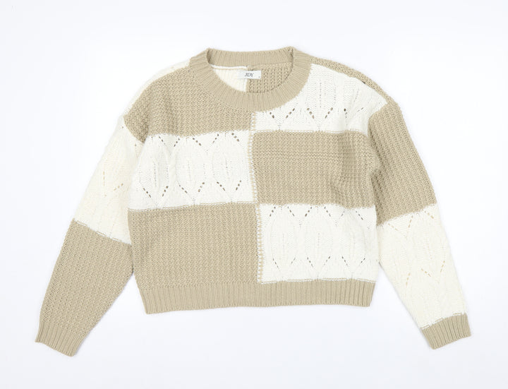 JDY Women's Beige Knit Pullover Jumper Medium Chunky Crew Neck Sweater