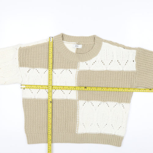 JDY Women's Beige Knit Pullover Jumper Medium Chunky Crew Neck Sweater