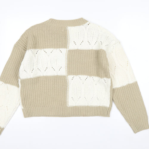 JDY Women's Beige Knit Pullover Jumper Medium Chunky Crew Neck Sweater