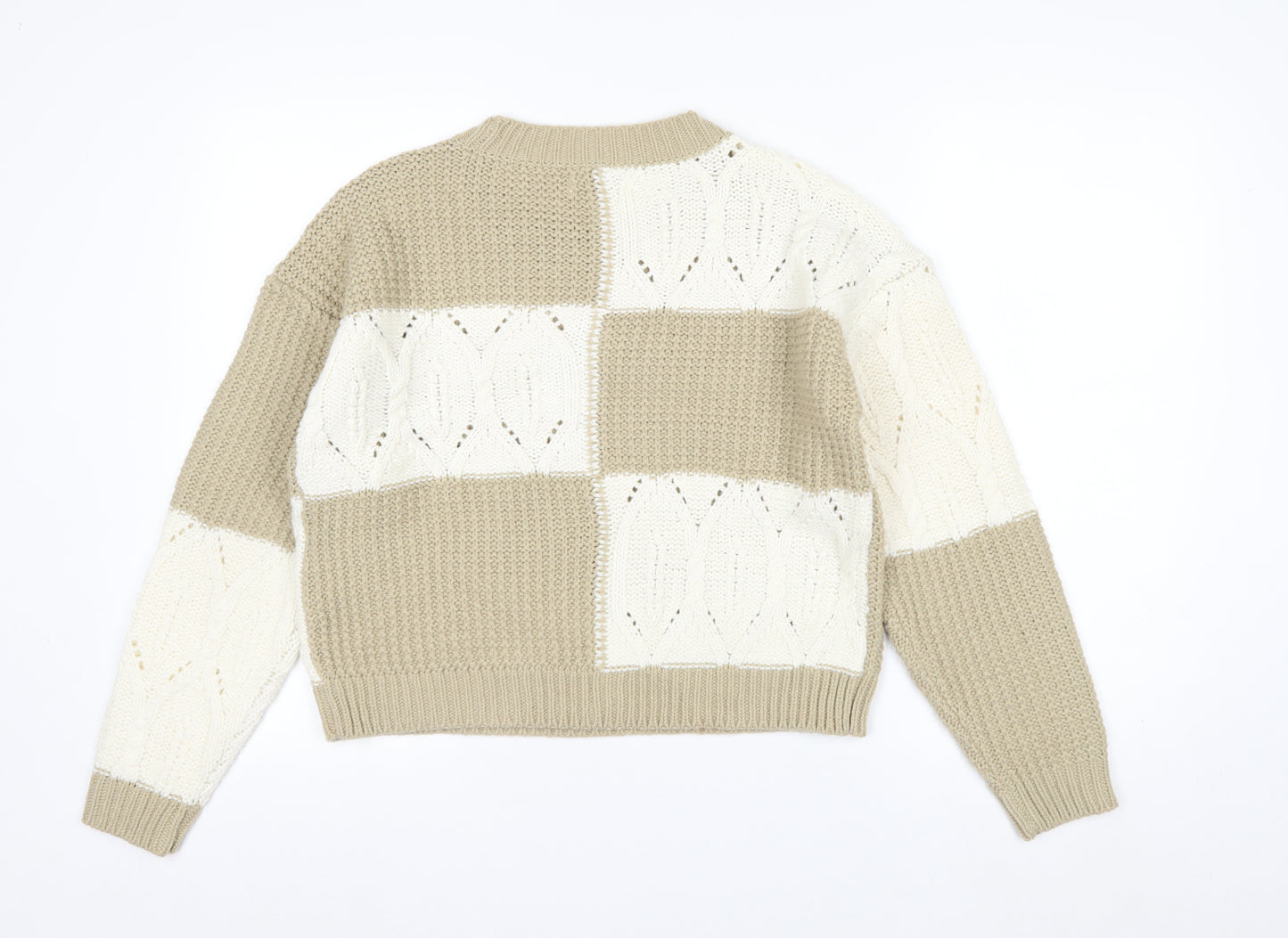 JDY Women's Beige Knit Pullover Jumper Medium Chunky Crew Neck Sweater
