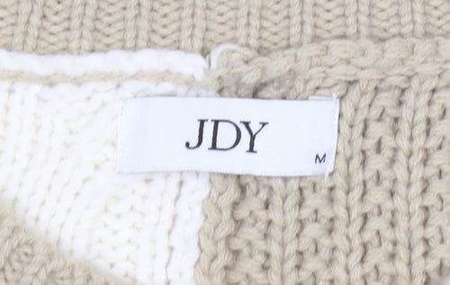 JDY Women's Beige Knit Pullover Jumper Medium Chunky Crew Neck Sweater