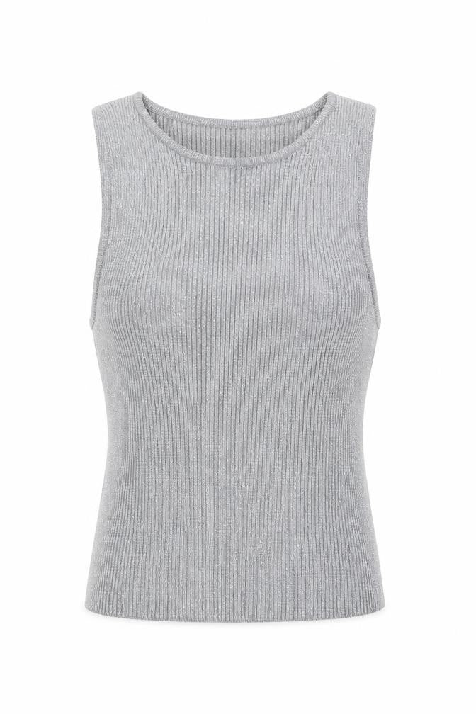 ZARA Women Grey Ribbed Knit Cropped Tank Top Size S