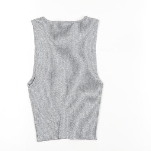 ZARA Women Grey Ribbed Knit Cropped Tank Top Size S