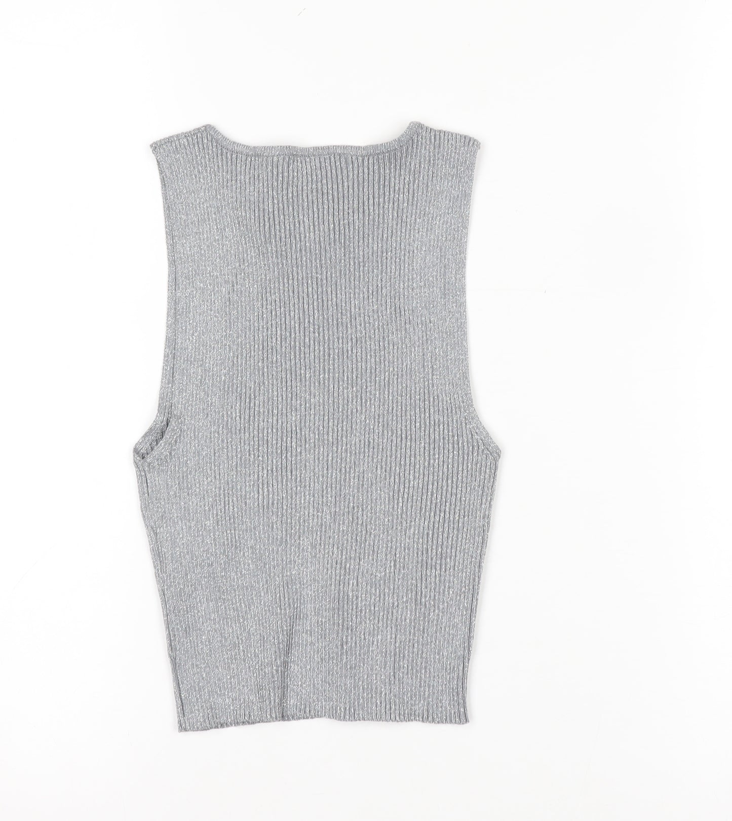 ZARA Women Grey Ribbed Knit Cropped Tank Top Size S