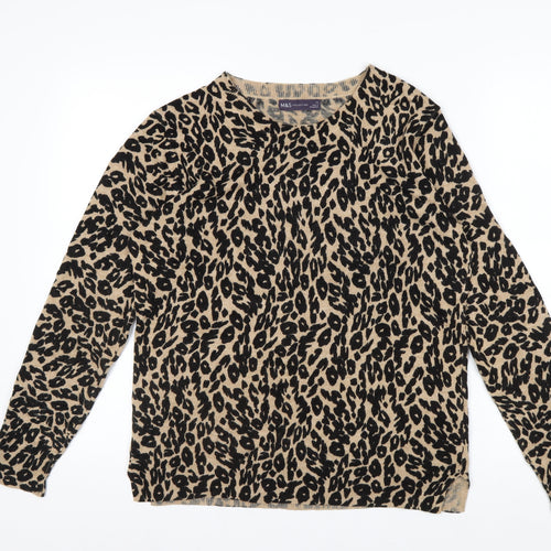 Marks and Spencer Women Beige Leopard Print Acrylic Jumper Size 14