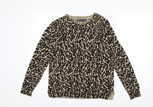 Marks and Spencer Women Beige Leopard Print Acrylic Jumper Size 14