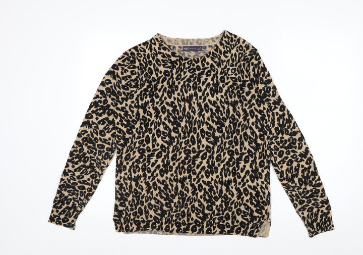Marks and Spencer Women Beige Leopard Print Acrylic Jumper Size 14