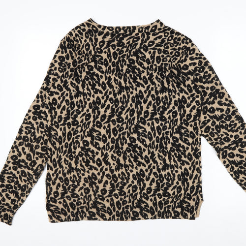 Marks and Spencer Women Beige Leopard Print Acrylic Jumper Size 14