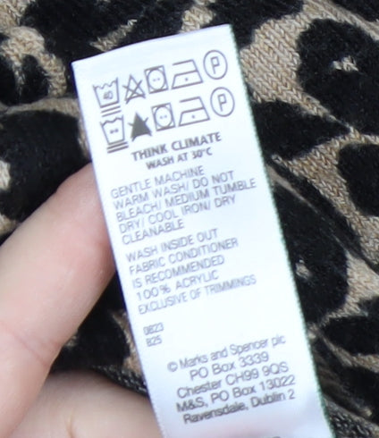 Marks and Spencer Women Beige Leopard Print Acrylic Jumper Size 14
