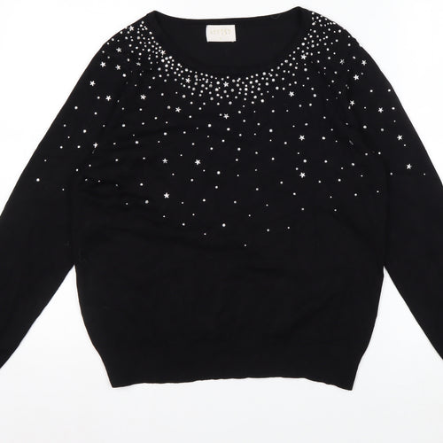 Lauren Taylor Womens Black Star Beaded Knit Jumper Size M