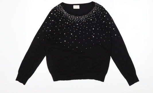 Lauren Taylor Womens Black Star Beaded Knit Jumper Size M