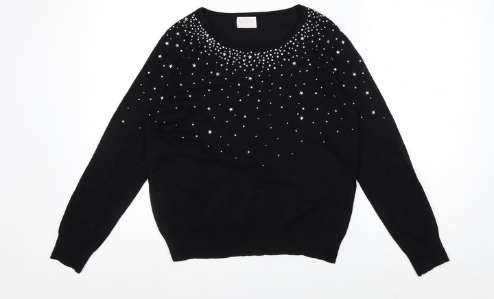 Lauren Taylor Womens Black Star Beaded Knit Jumper Size M