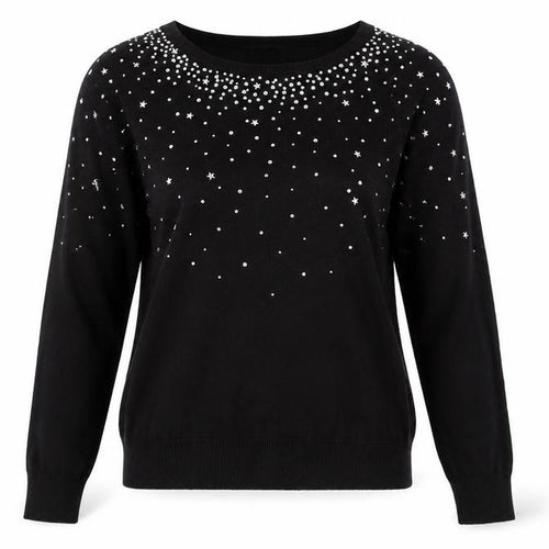 Lauren Taylor Womens Black Star Beaded Knit Jumper Size M