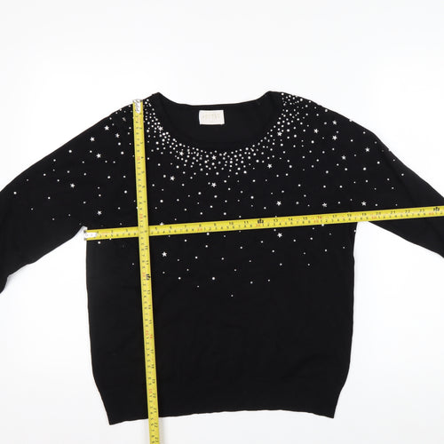 Lauren Taylor Womens Black Star Beaded Knit Jumper Size M