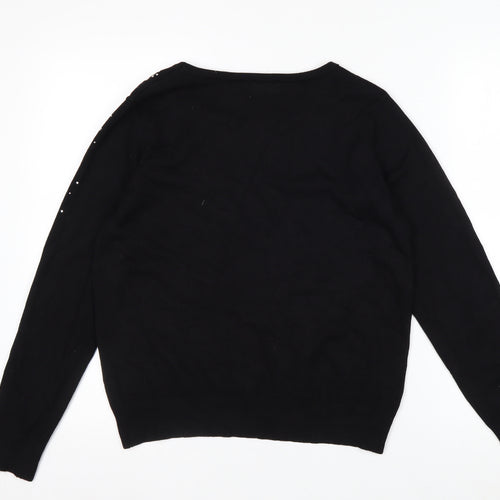 Lauren Taylor Womens Black Star Beaded Knit Jumper Size M