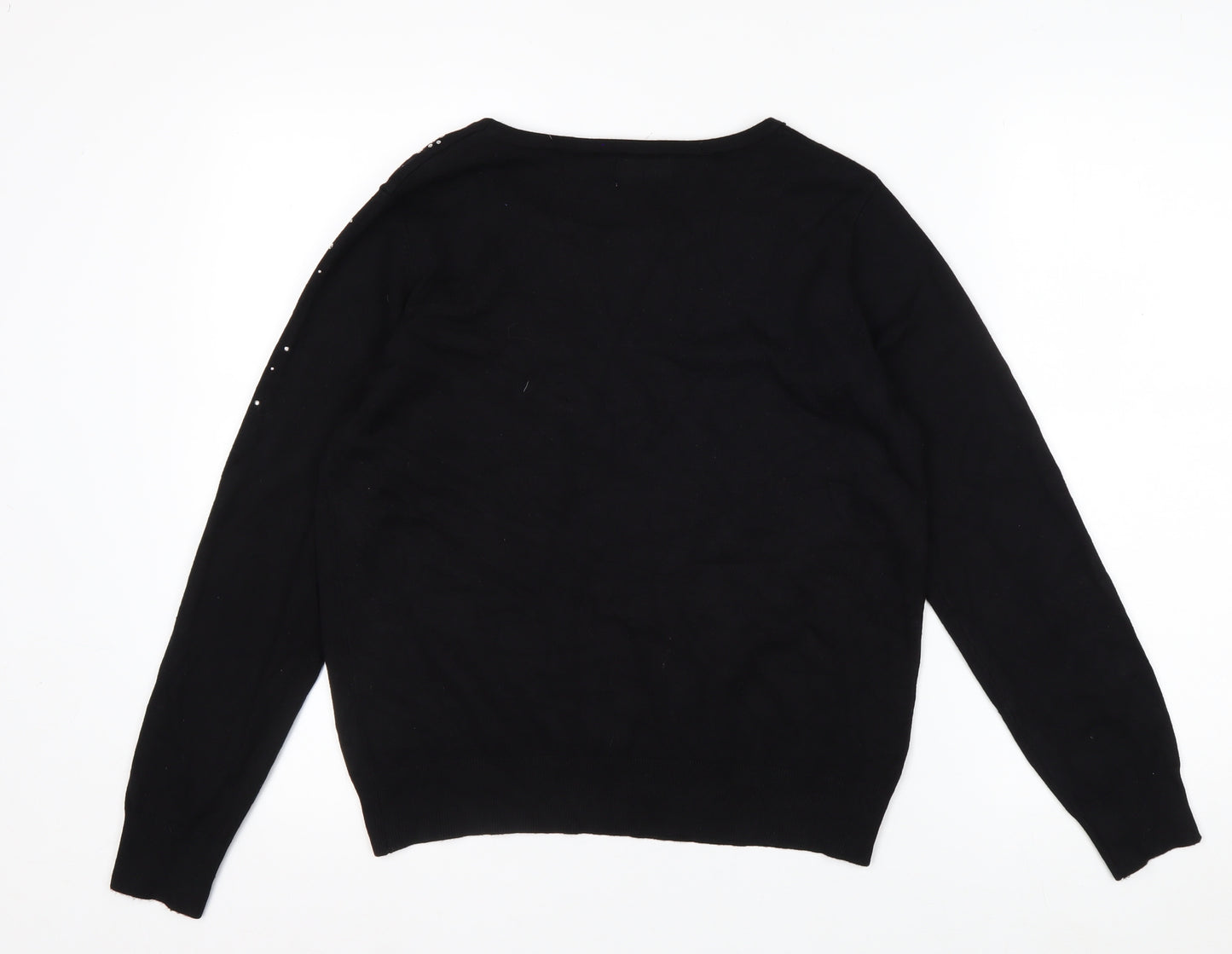 Lauren Taylor Womens Black Star Beaded Knit Jumper Size M
