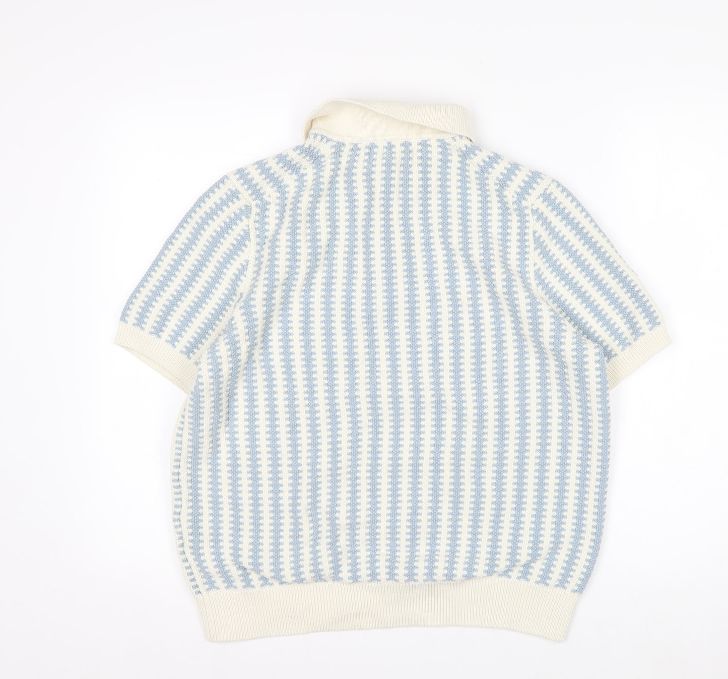 Marks and Spencer Men Blue Cream Cotton Short Sleeve Polo L