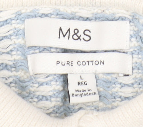 Marks and Spencer Men Blue Cream Cotton Short Sleeve Polo L