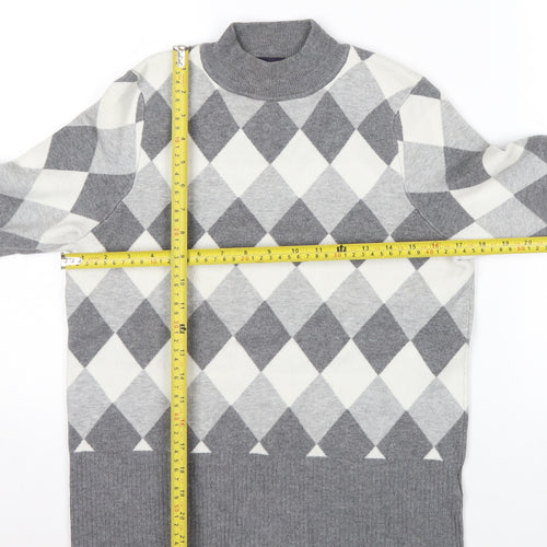 Marks and Spencer Women’s Grey Argyle Mock Neck Knit Jumper Size 14