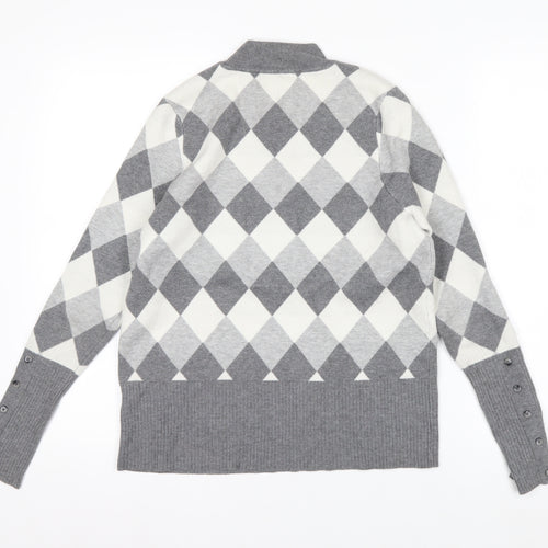 Marks and Spencer Women’s Grey Argyle Mock Neck Knit Jumper Size 14