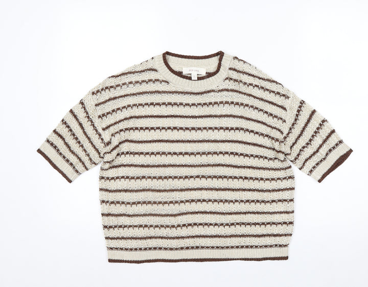 Marks and Spencer Per Una Women Beige Brown Striped Knit Jumper M